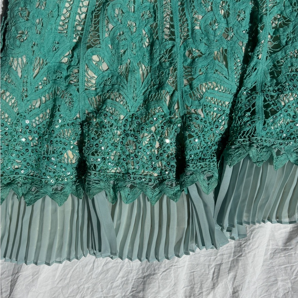 Betsey Johnson Turquoise Lace High Low Dress - Picture 3 of 5
